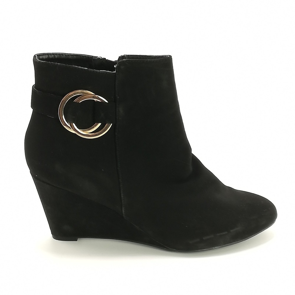 IMPO Shoes Womens Ankle‎ Bootie Vadison Boot Black Faux Suede Leather Wedge 9.5